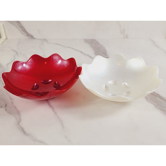 Tupperware Scalloped Shell Salad Bowl 6 3/4" Candy Dish #5443A White Red x2 - Picture 11 of 11